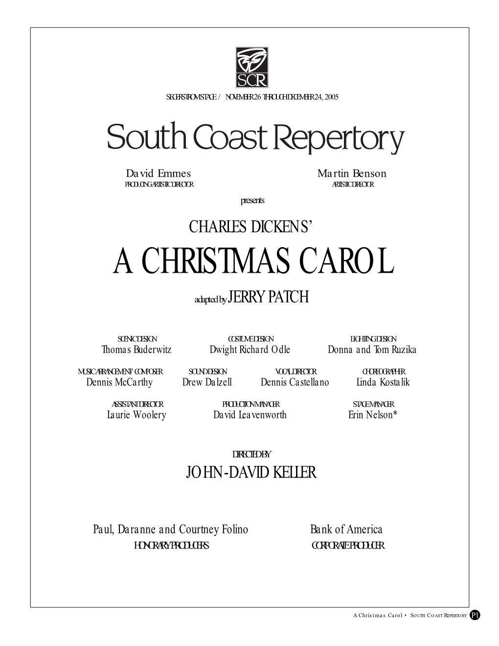 A CHRISTMAS CAROL Adapted by JERRY PATCH