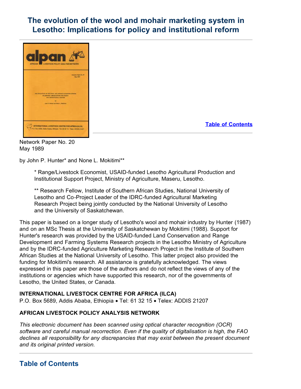 The Evolution of the Wool and Mohair Marketing System in Lesotho: Implications for Policy and Institutional Reform