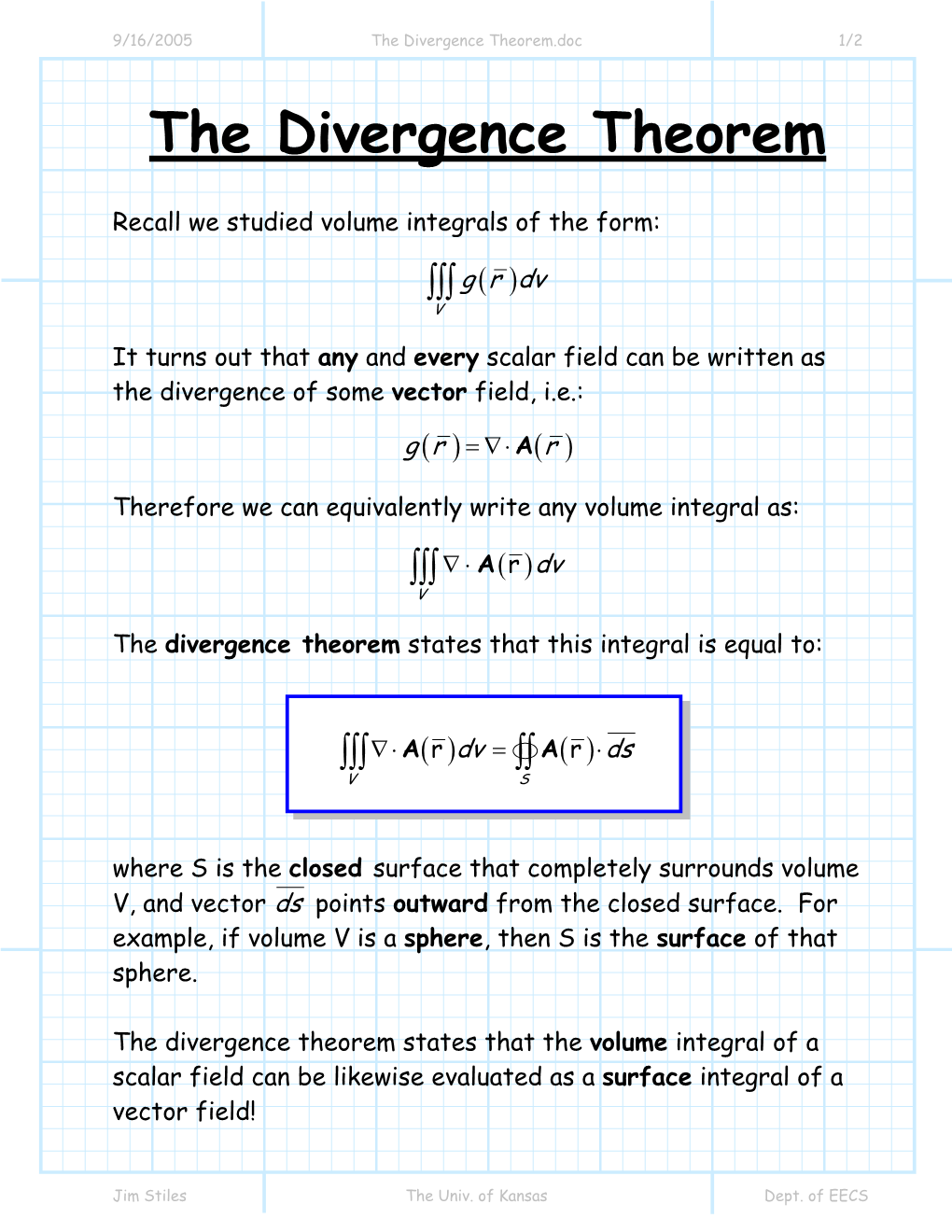 The Divergence Theorem.Doc 1/2