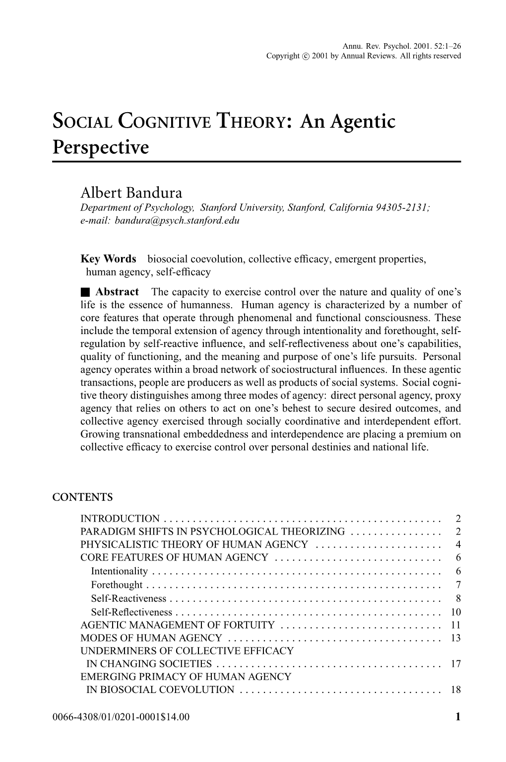 SOCIAL COGNITIVE THEORY: an Agentic Perspective