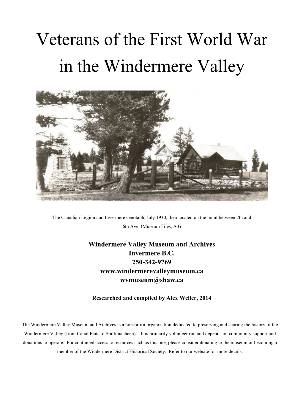 Veterans of the First World War in the Windermere Valley