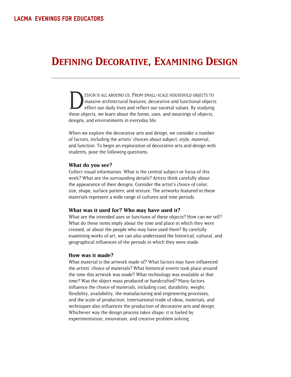 Defining Decorateive, Examining Design Discussion Questions