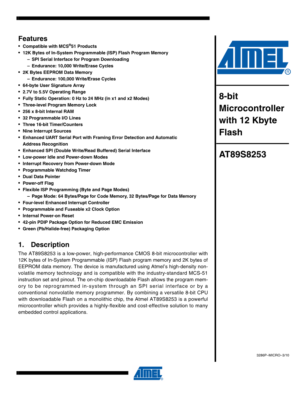 8-Bit Microcontroller with 12 Kbyte Flash AT89S8253