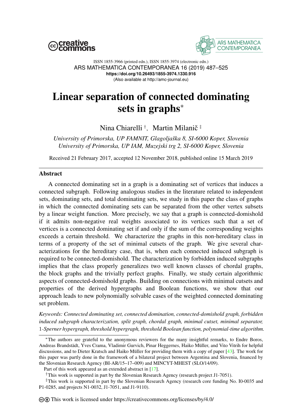 Linear Separation of Connected Dominating Sets in Graphs∗