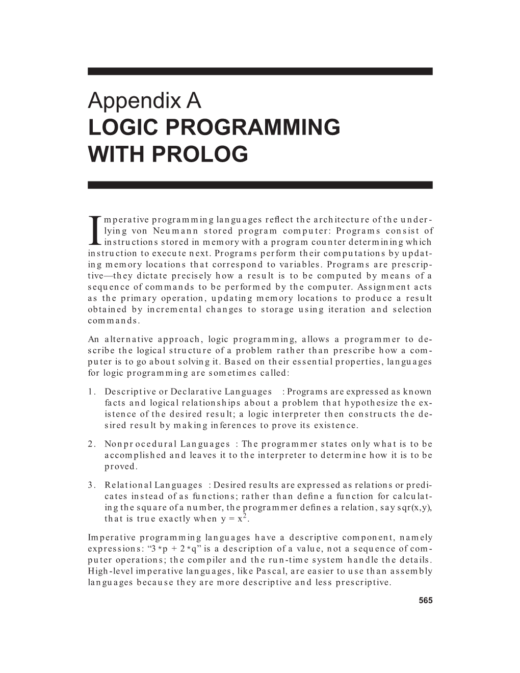 Appendix a LOGIC PROGRAMMING with PROLOG