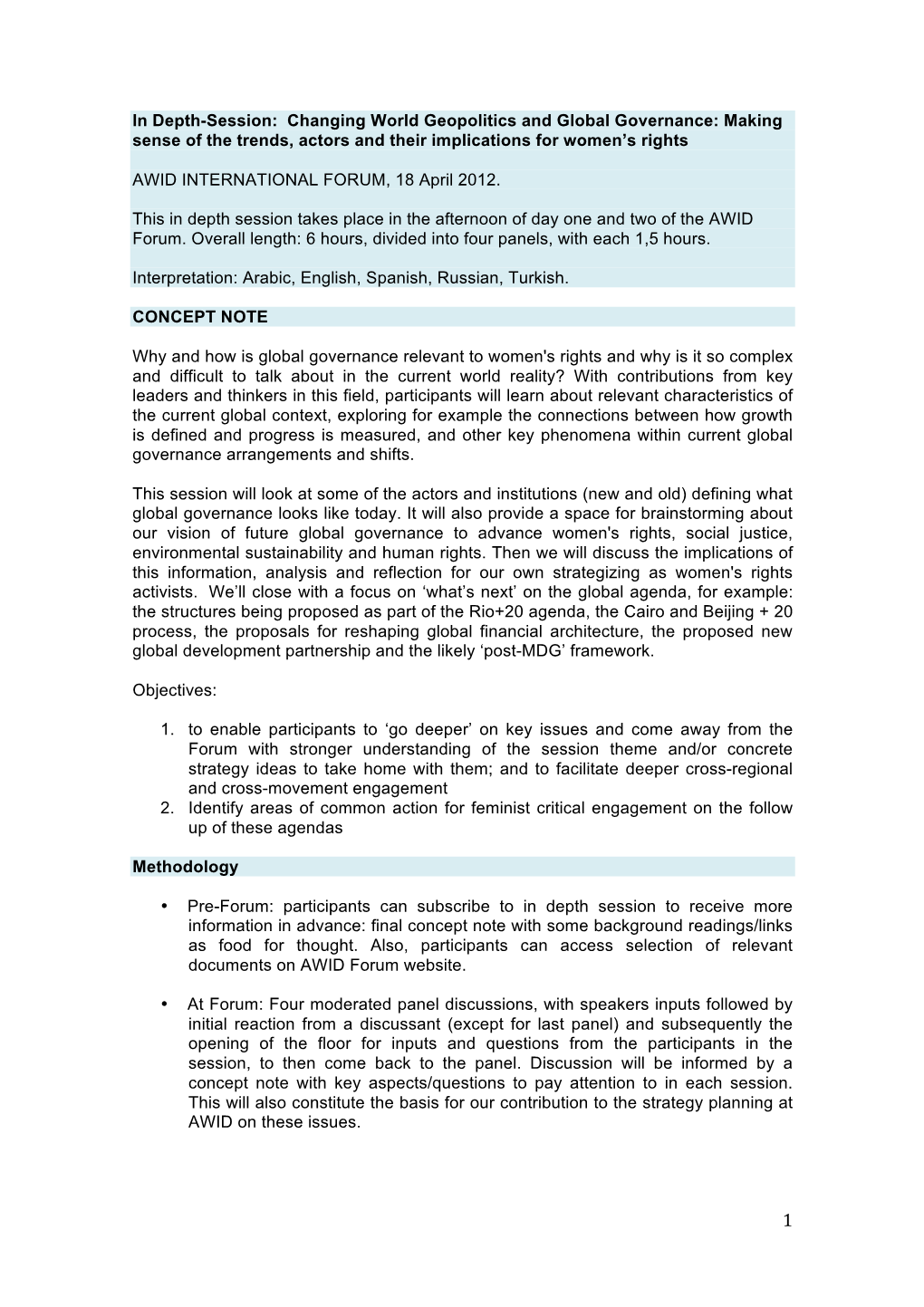 In Depth-Session: Changing World Geopolitics and Global Governance: Making Sense of the Trends, Actors and Their Implications for Women’S Rights