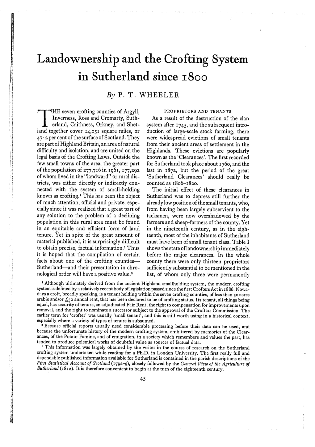 Landownership and the Crofting System in Sutherland Since 1800