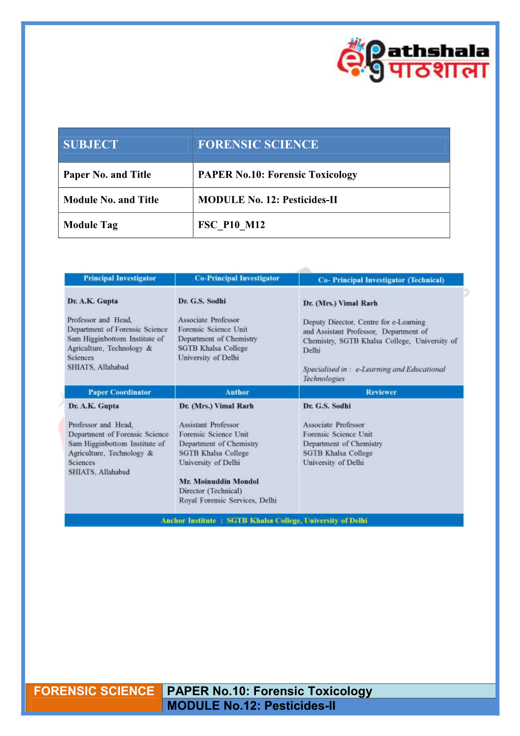 Pesticides-II SUBJECT FORENSIC SCIENCE