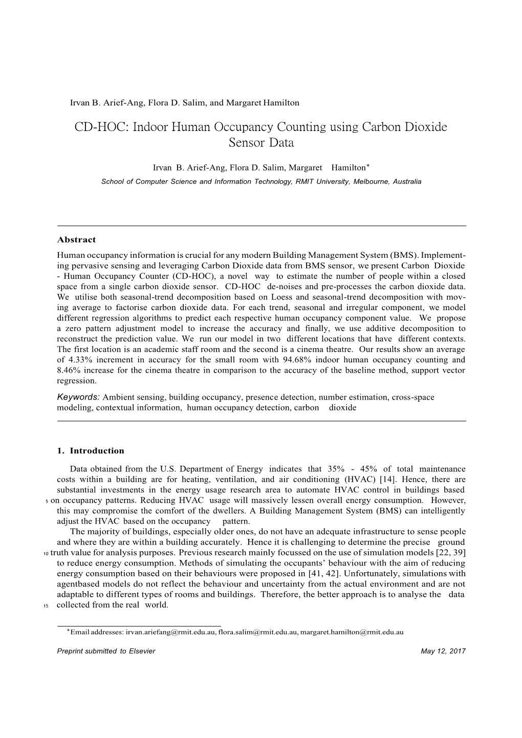 Indoor Human Occupancy Counting Using Carbon Dioxide Sensor Data