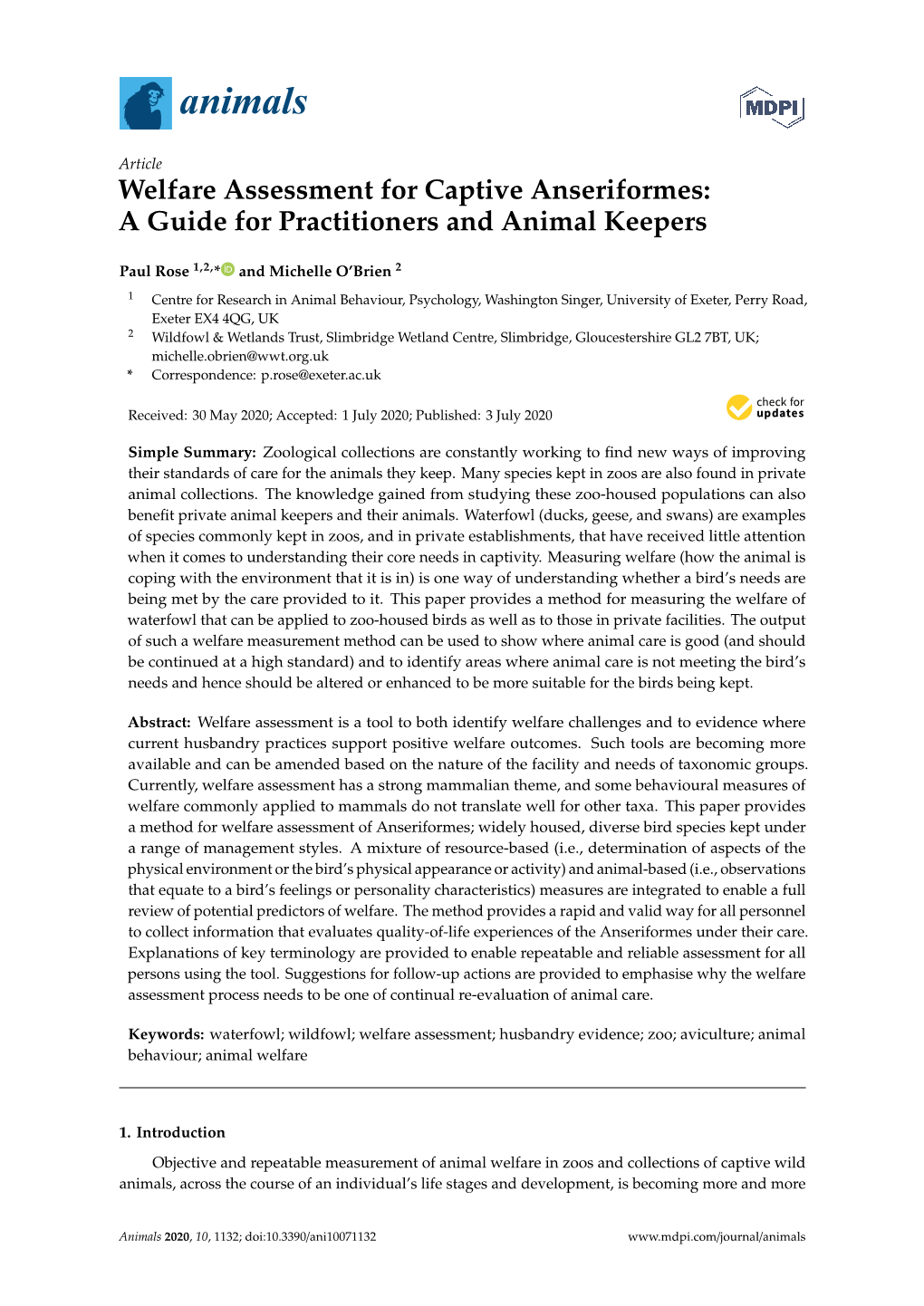 Welfare Assessment for Captive Anseriformes: a Guide for Practitioners and Animal Keepers