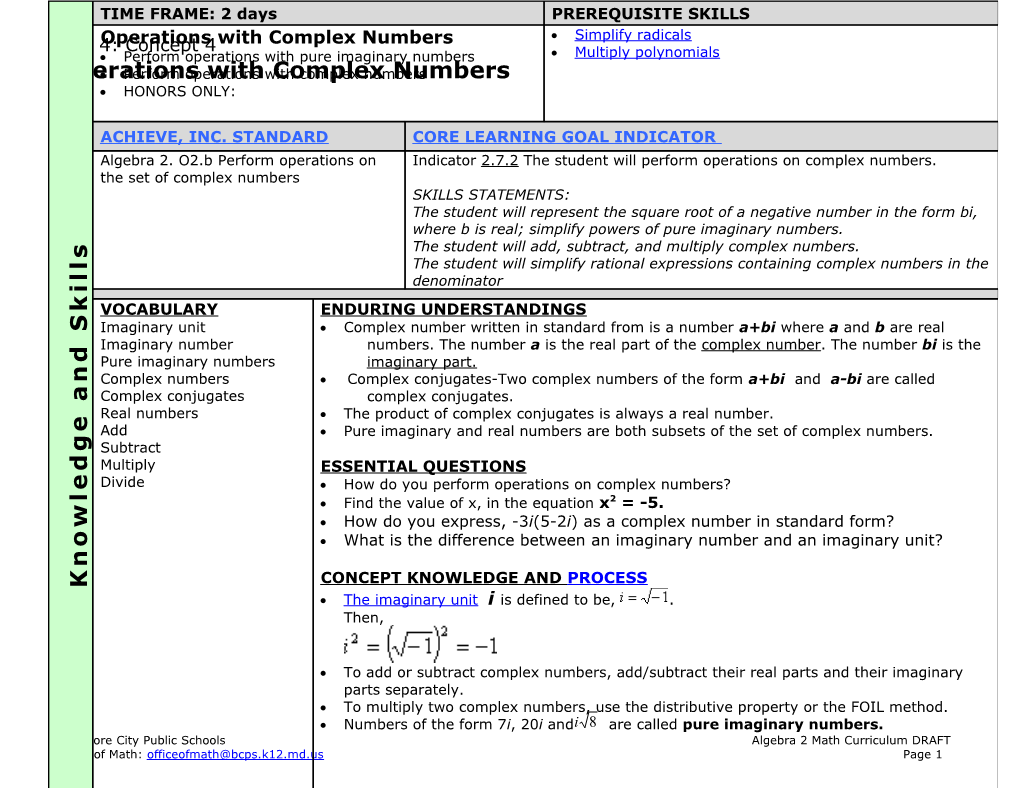 Operations with Complex Numbers