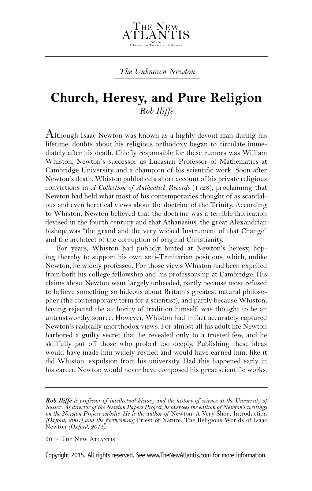 Church, Heresy, and Pure Religion Rob Iliffe