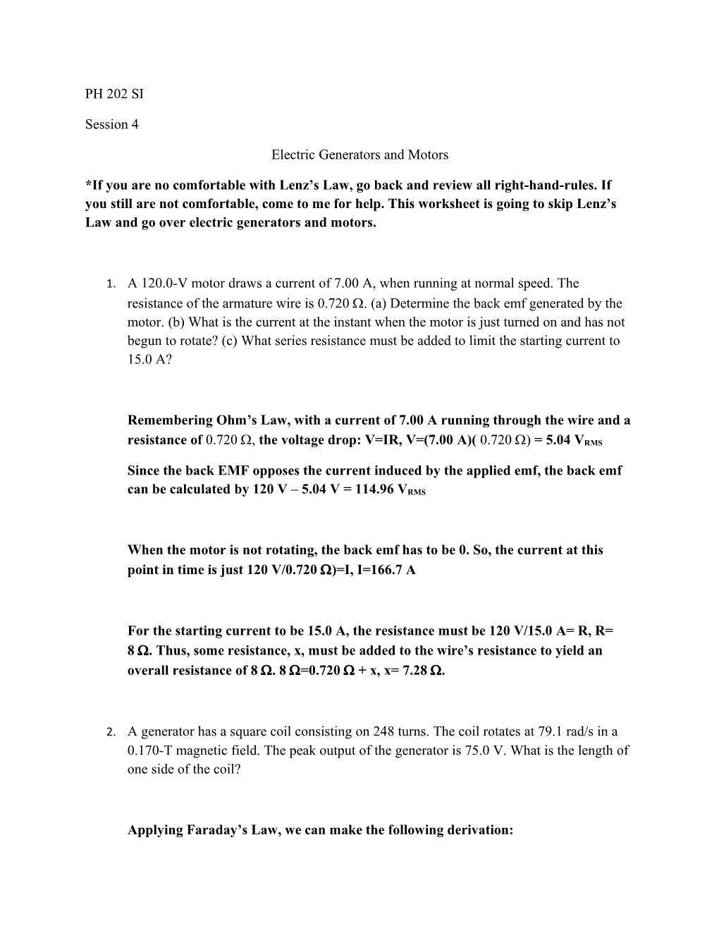 Electric Generators and Motors