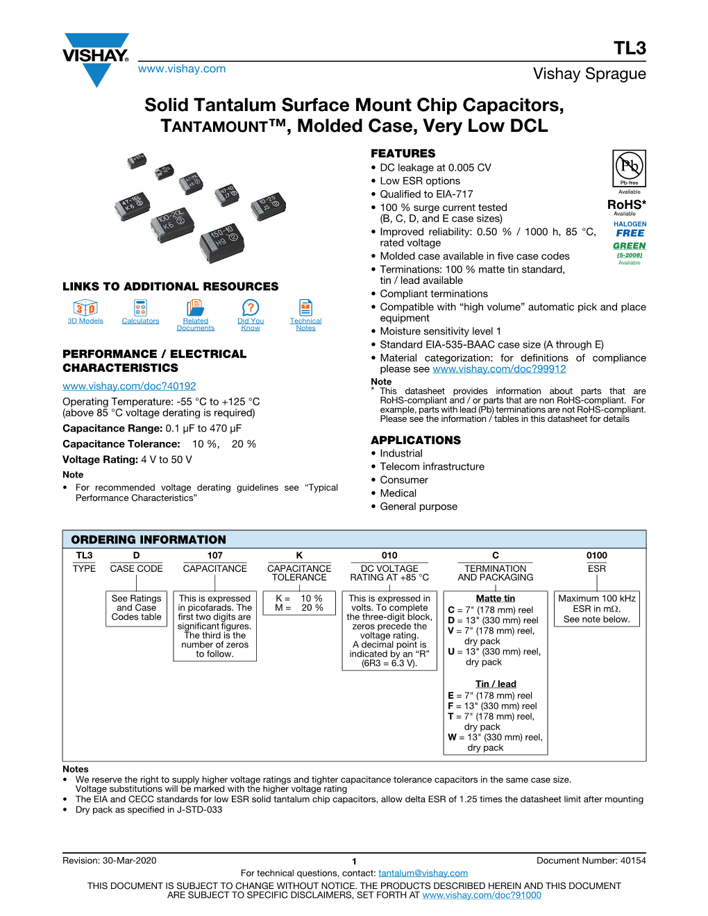 TL3 Solid Tantalum Surface Mount Chip Capacitors, TANTAMOUNT