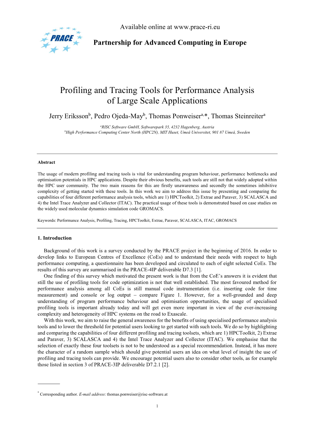 Profiling and Tracing Tools for Performance Analysis of Large Scale Applications