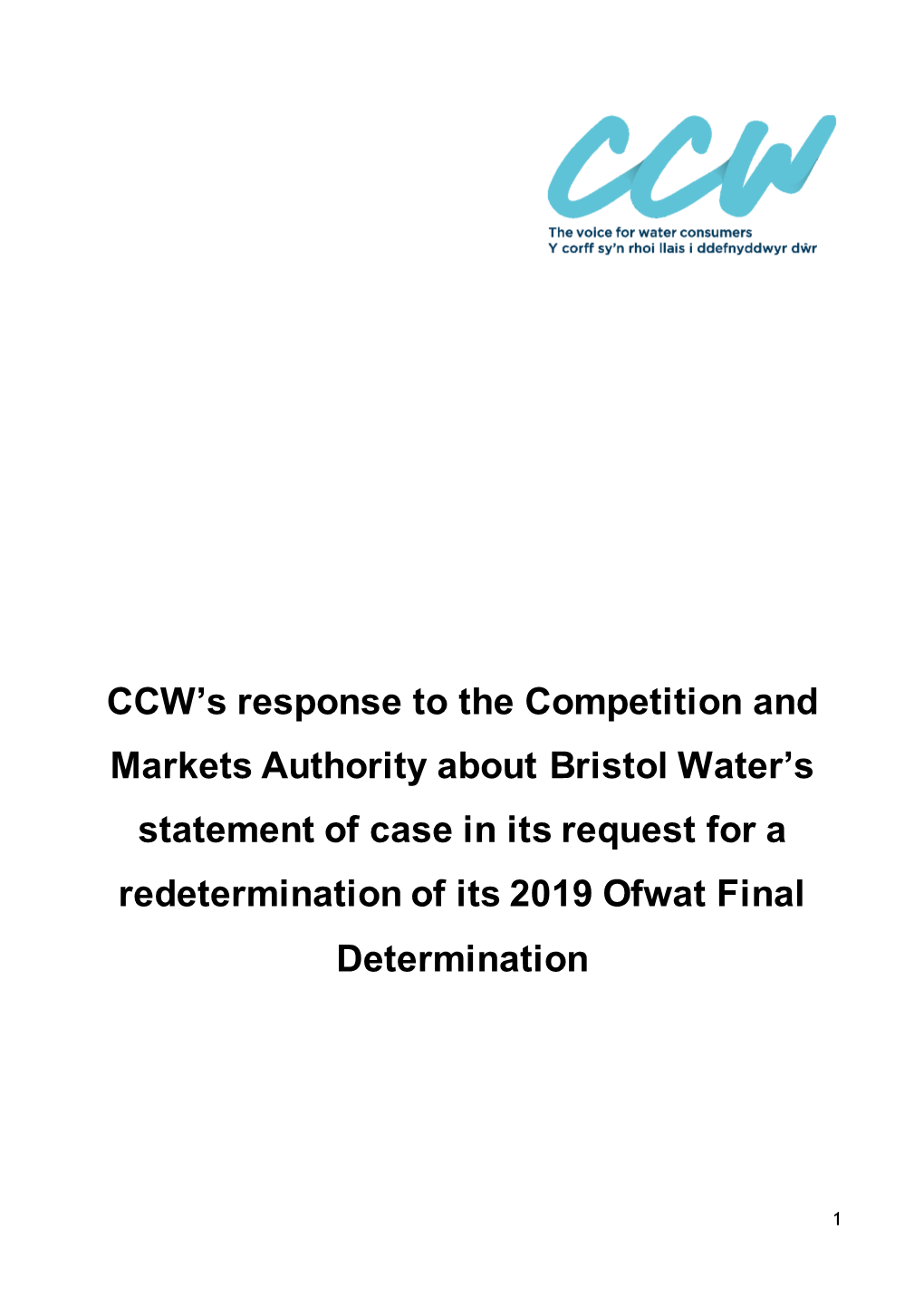 CCW's Response to the Competition and Markets Authority About Bristol