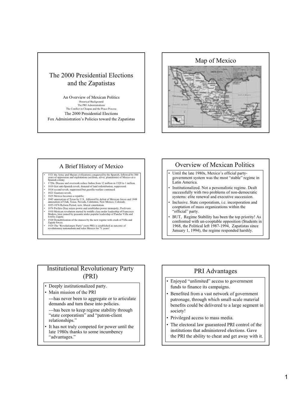 The 2000 Presidential Elections and the Zapatistas Map of Mexico