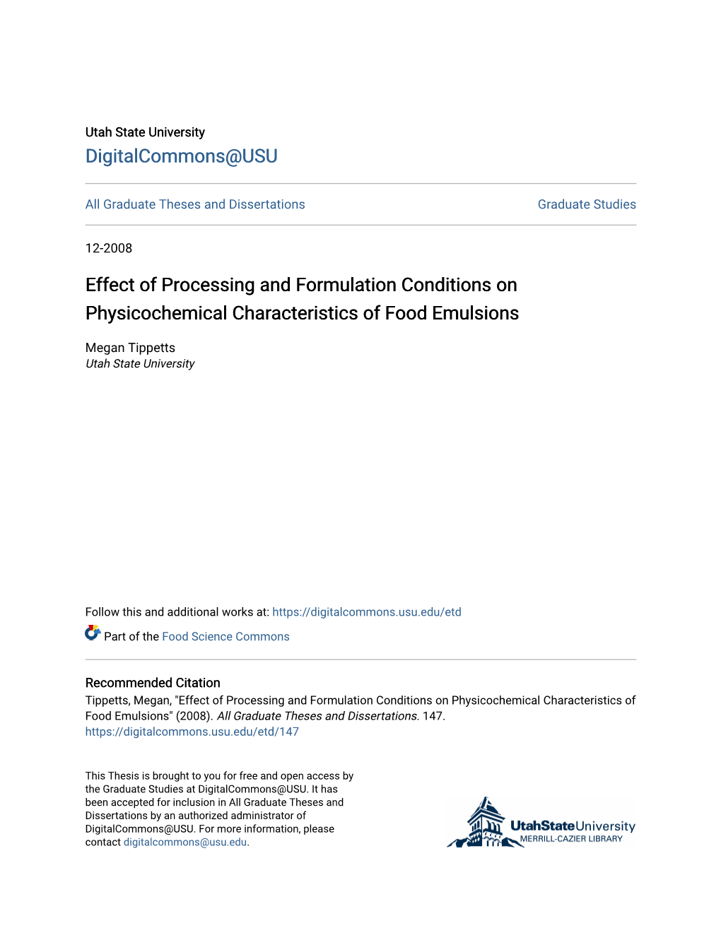 Effect of Processing and Formulation Conditions on Physicochemical Characteristics of Food Emulsions