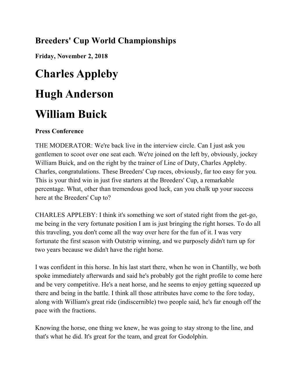 Charles Appleby Hugh Anderson William Buick