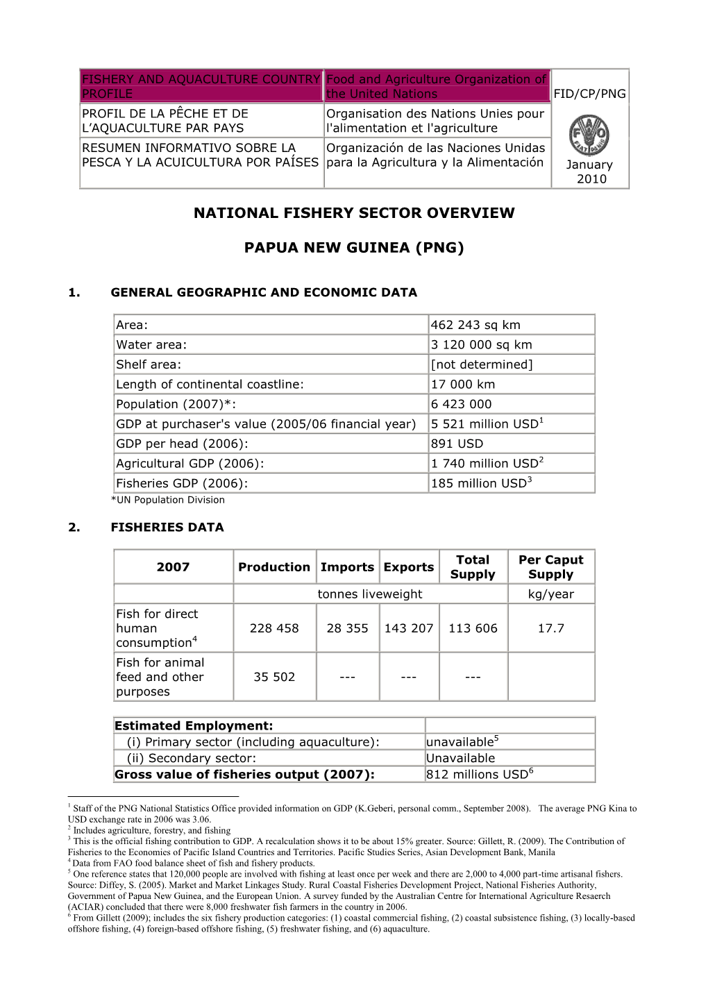 National Fishery Sector Overview Papua New Guinea