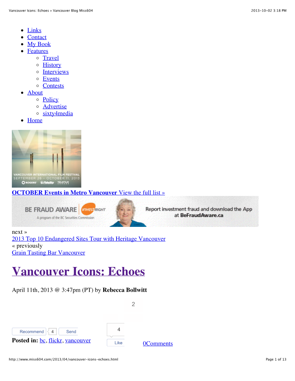 Echoes » Vancouver Blog Miss604 2013-10-02 3:18 PM