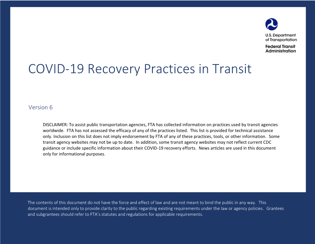 COVID-19 Recovery Practices in Transit