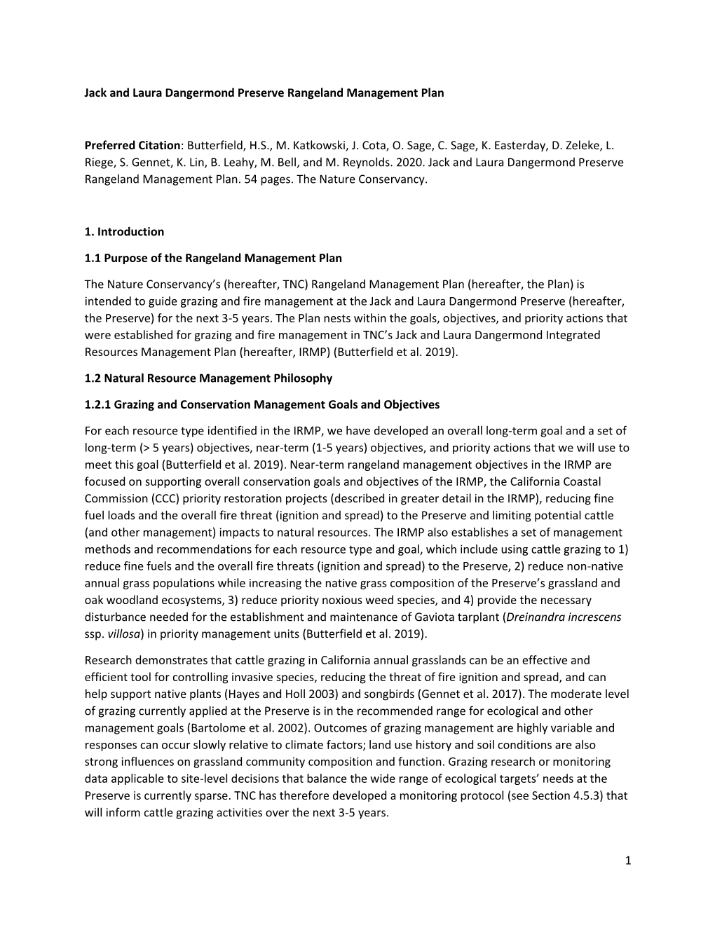 1 Jack and Laura Dangermond Preserve Rangeland Management Plan Preferred Citation