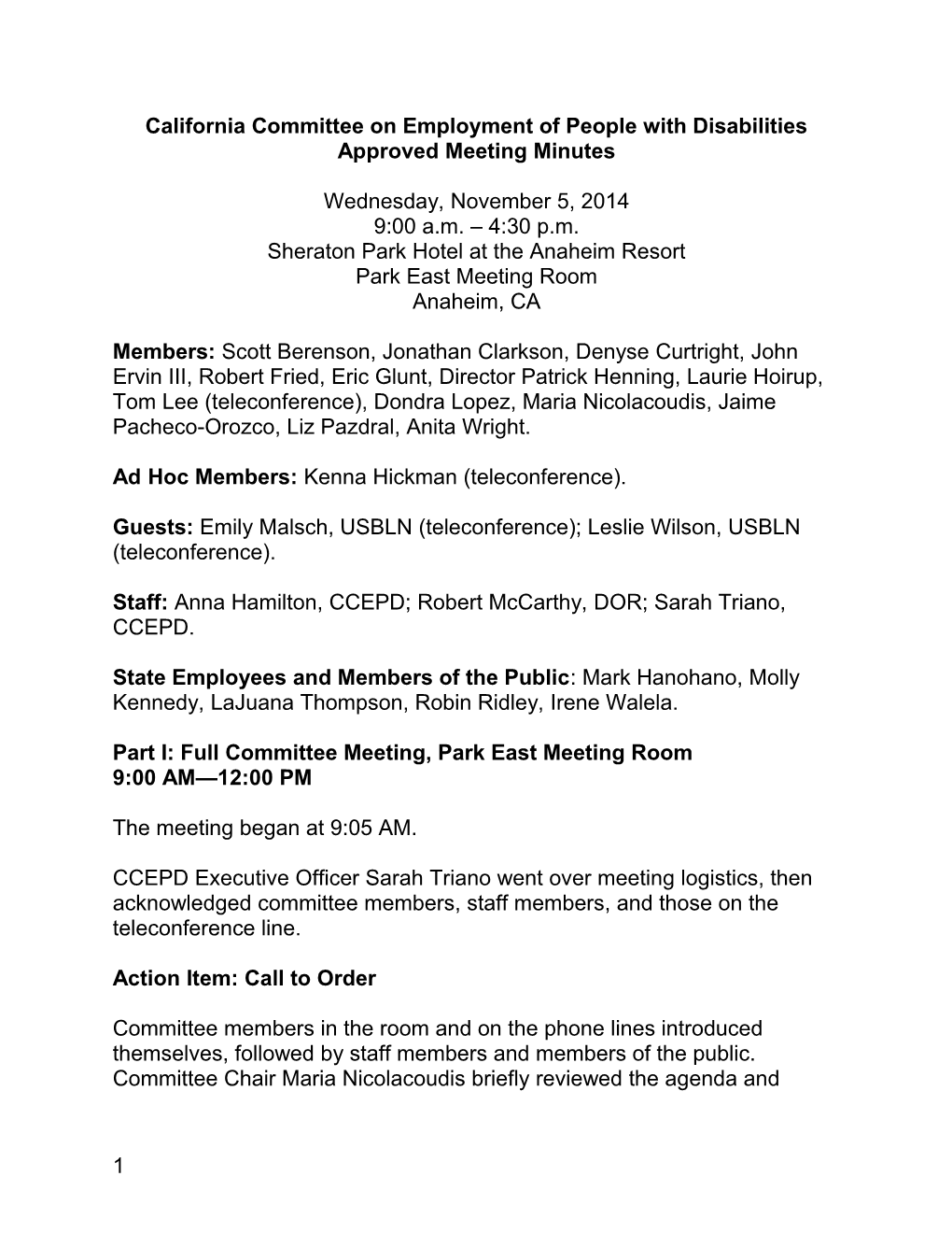 California Committee on Employment of People with Disabilities Approved Meeting Minutes