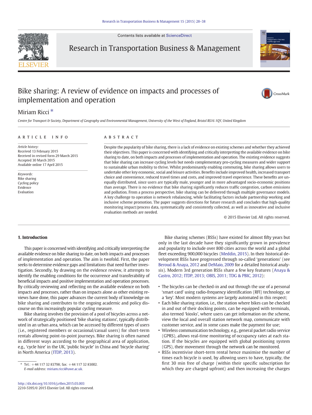 Bike Sharing: a Review of Evidence on Impacts and Processes of Implementation and Operation