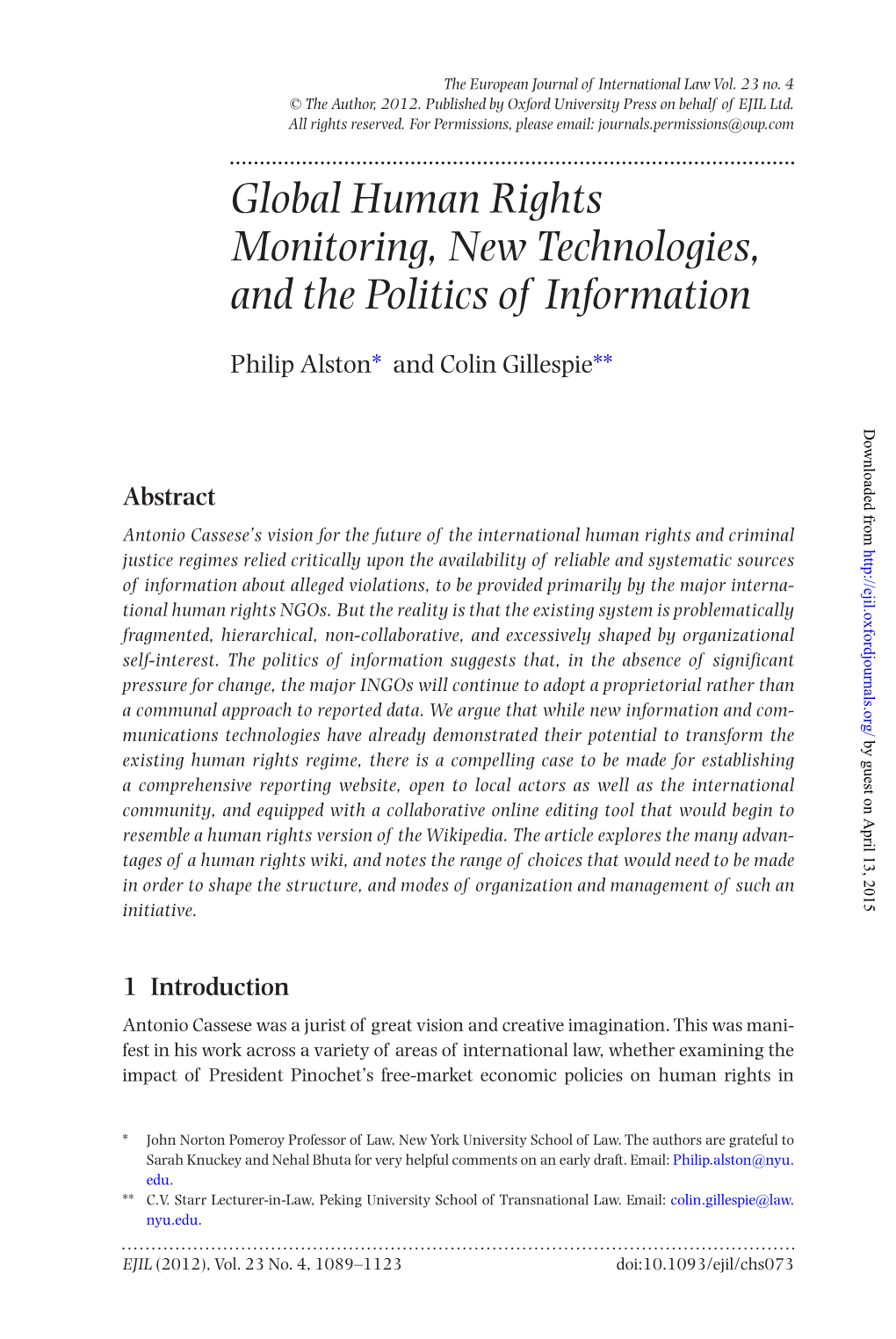 Global Human Rights Monitoring, New Technologies, and the Politics of Information