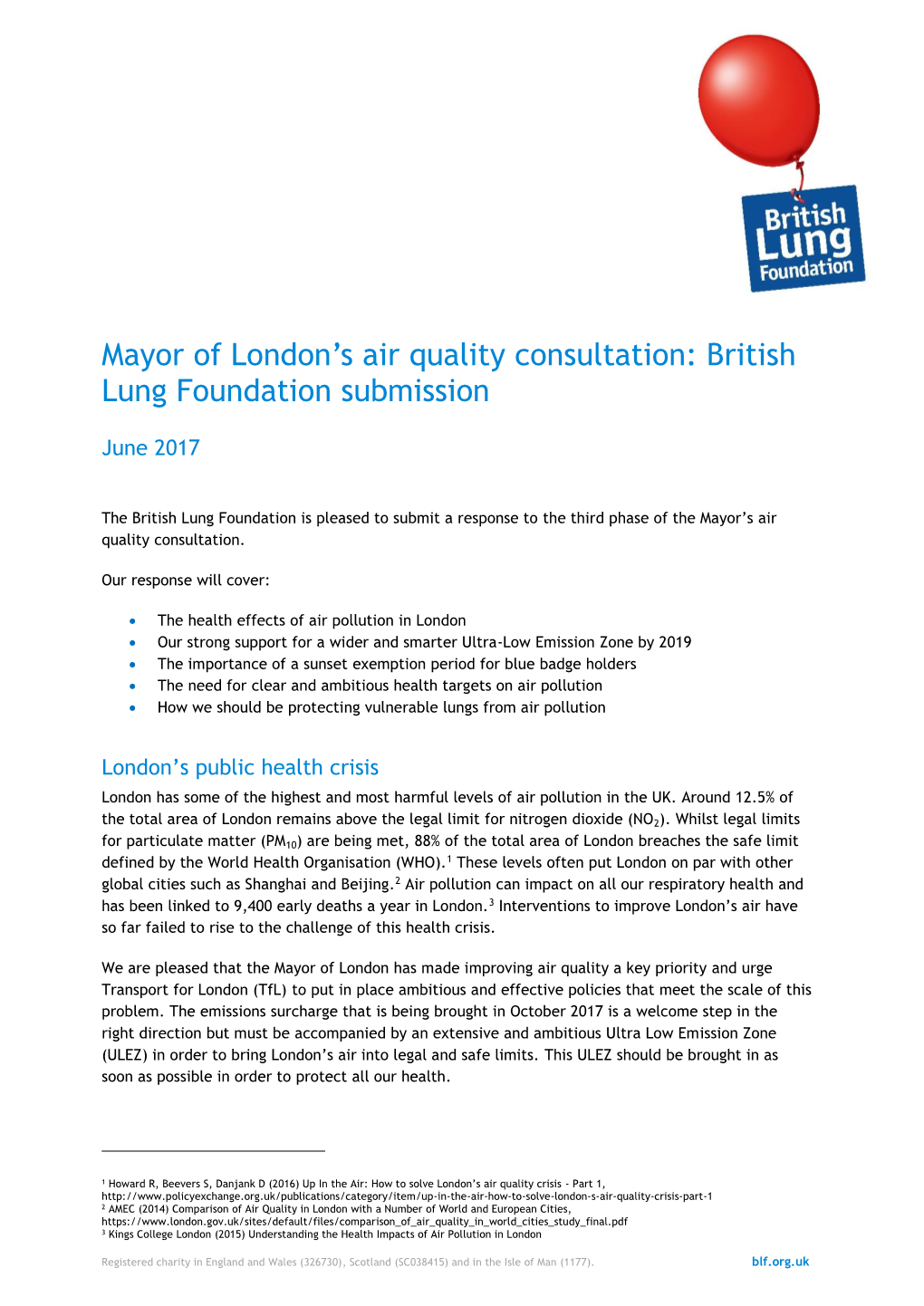 Mayor of London's Air Quality Consultation: British Lung Foundation Submission
