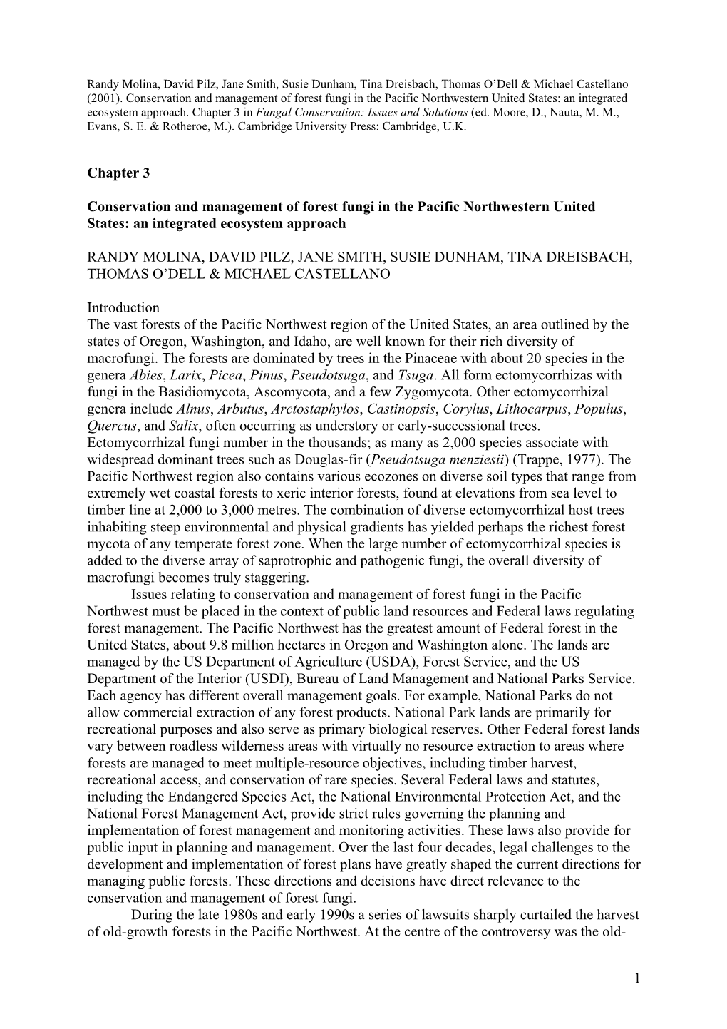 1 Chapter 3 Conservation and Management of Forest Fungi in The