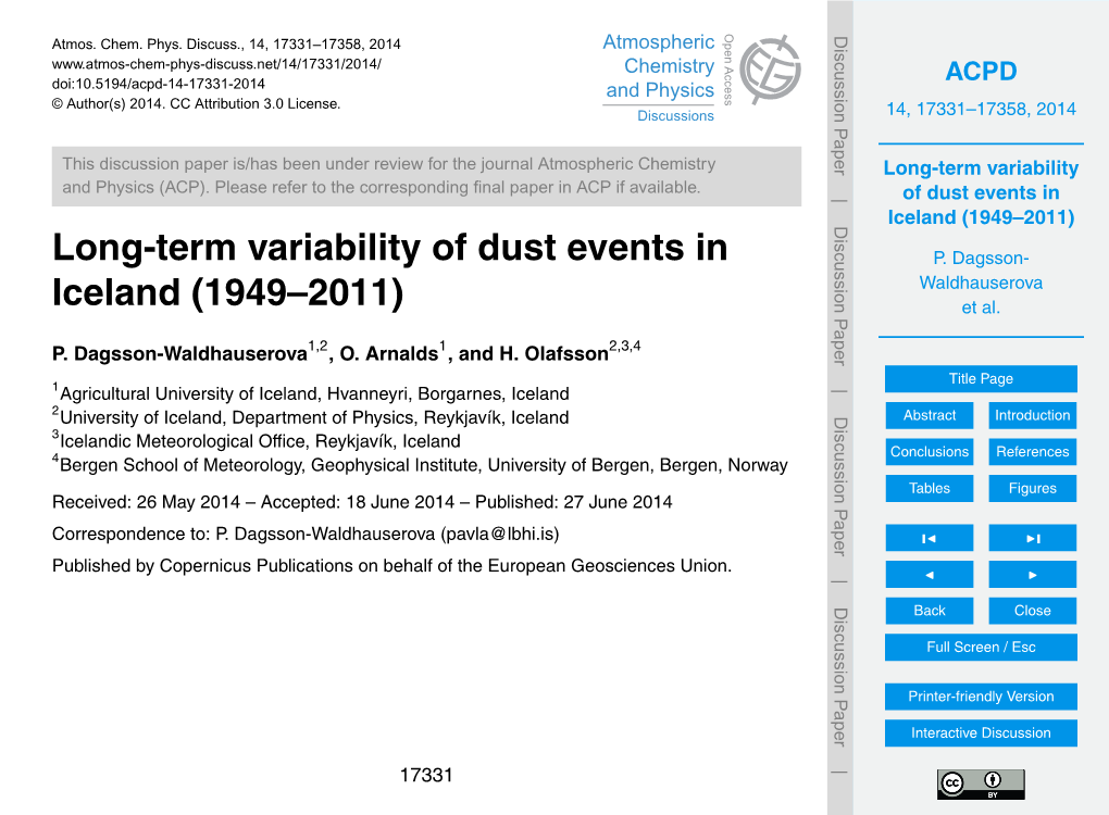 Long-Term Variability of Dust Events in Iceland (1949--2011)