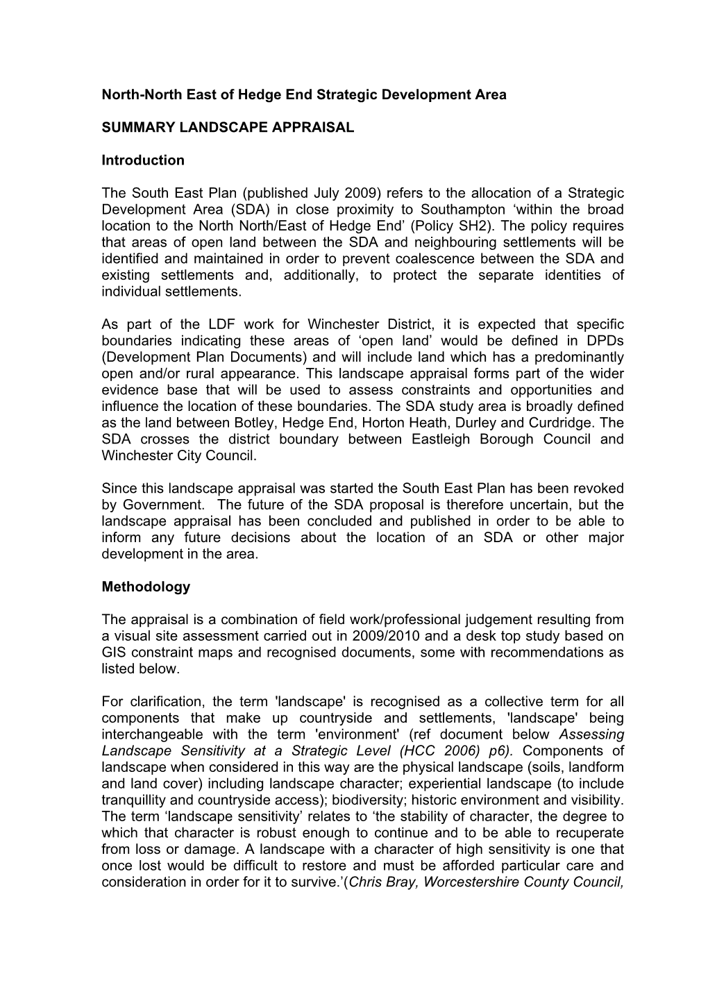 Hedge End SDA Landscape Appraisal Summary