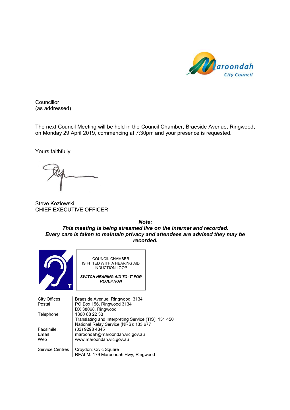 Agenda of Ordinary Council Meeting