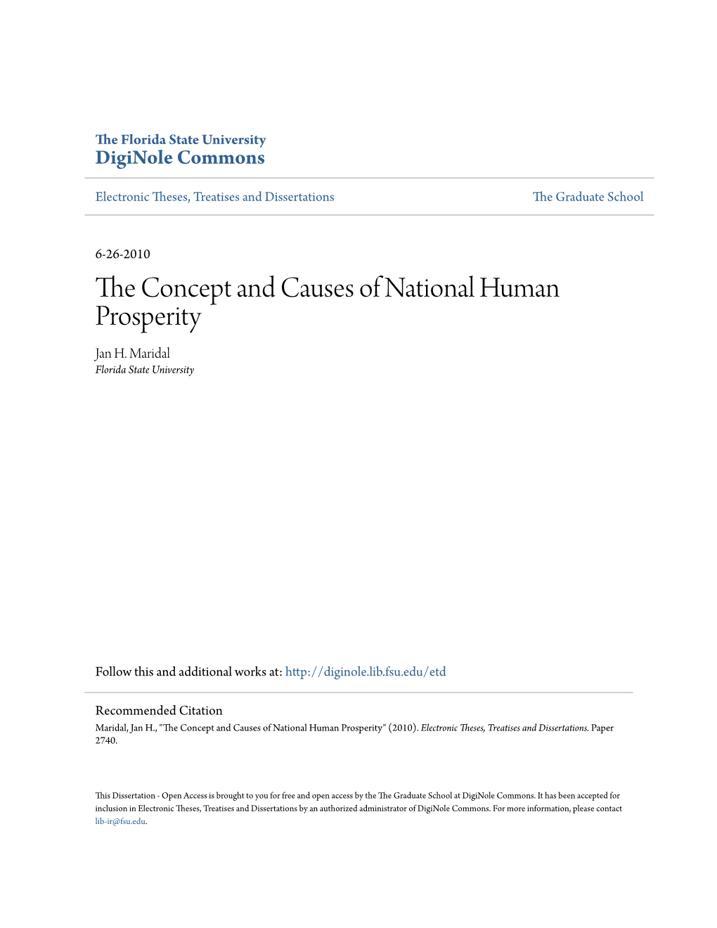 The Concept and Causes of National Human Prosperity