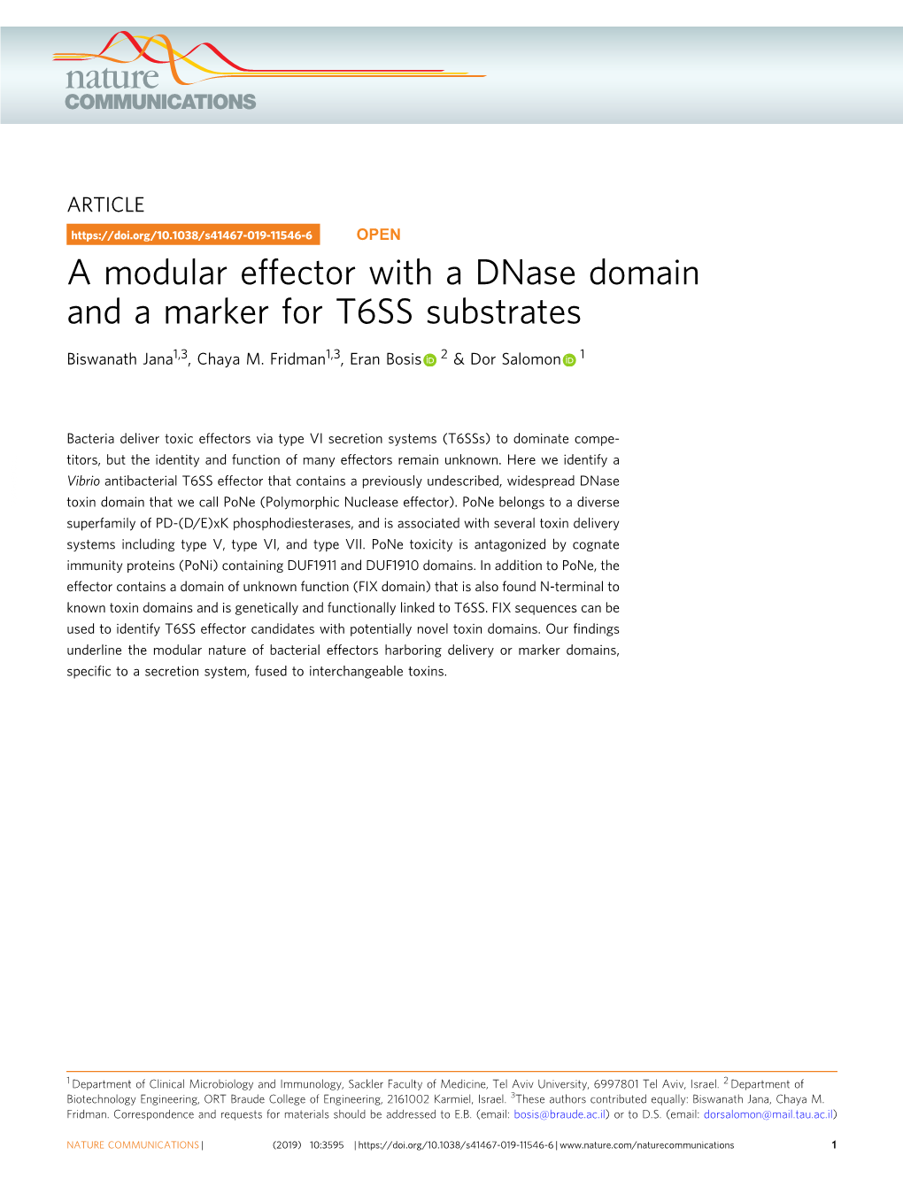 A Modular Effector with a Dnase Domain and a Marker for T6SS Substrates