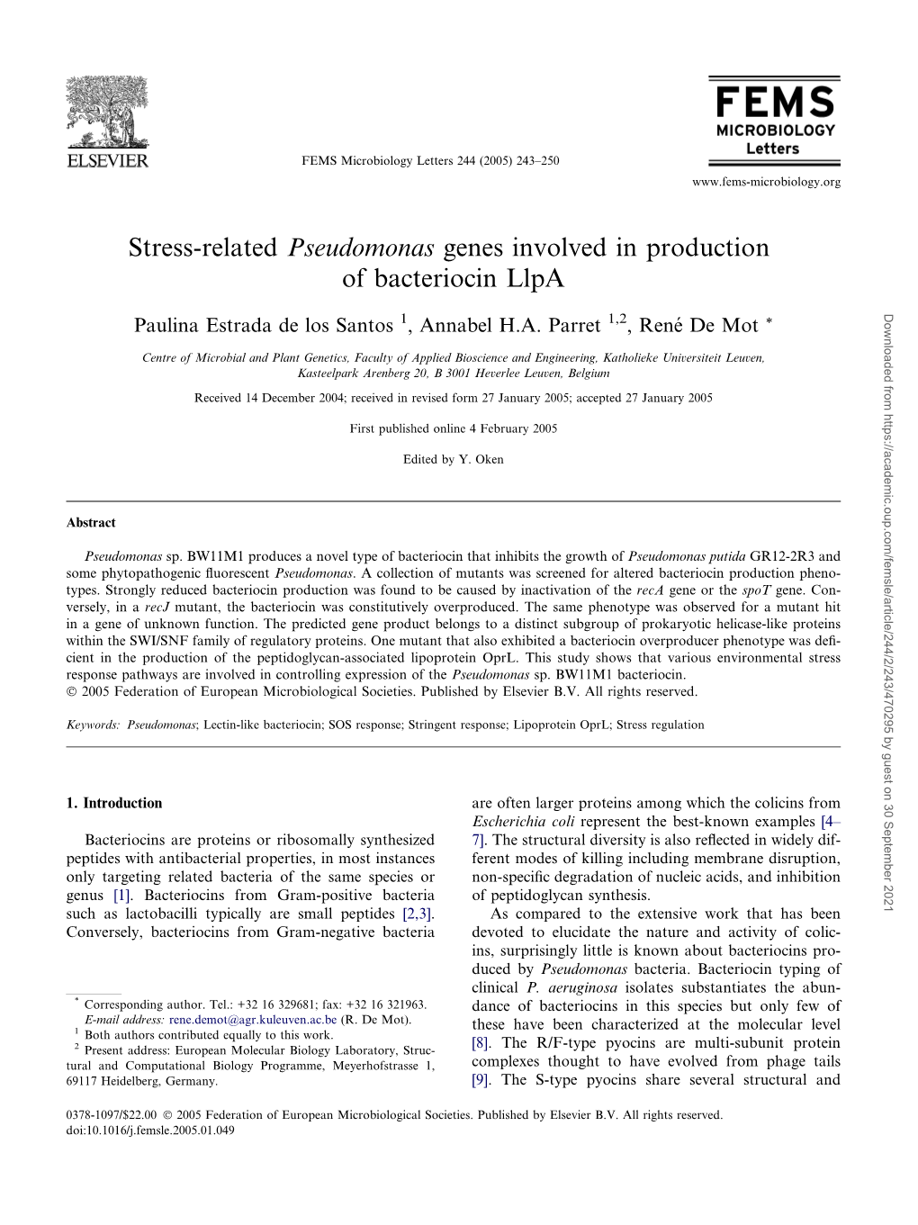 Stress-Related Pseudomonas Genes Involved in Production Of