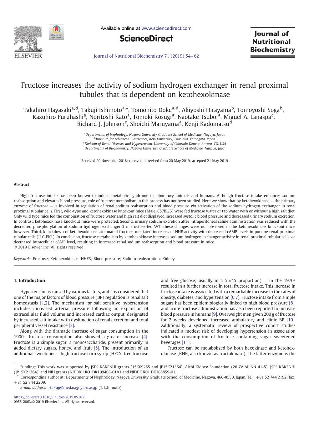 Fructose Increases the Activity of Sodium Hydrogen Exchanger in Renal Proximal Tubules That Is Dependent on Ketohexokinase