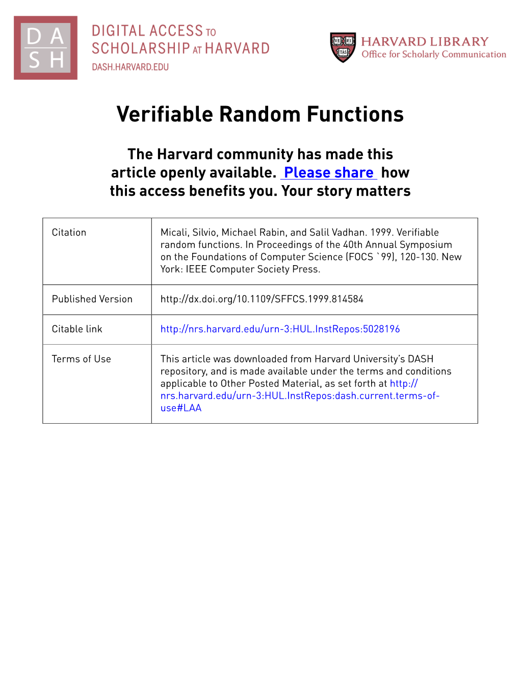 Verifiable Random Functions