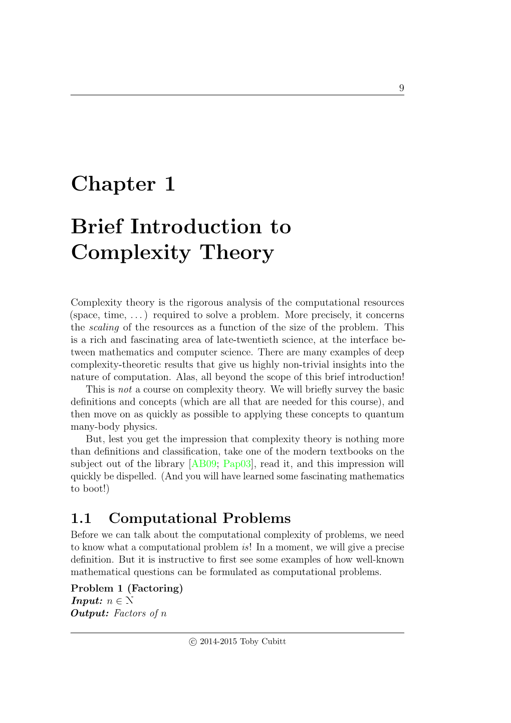 Chapter 1 Brief Introduction to Complexity Theory