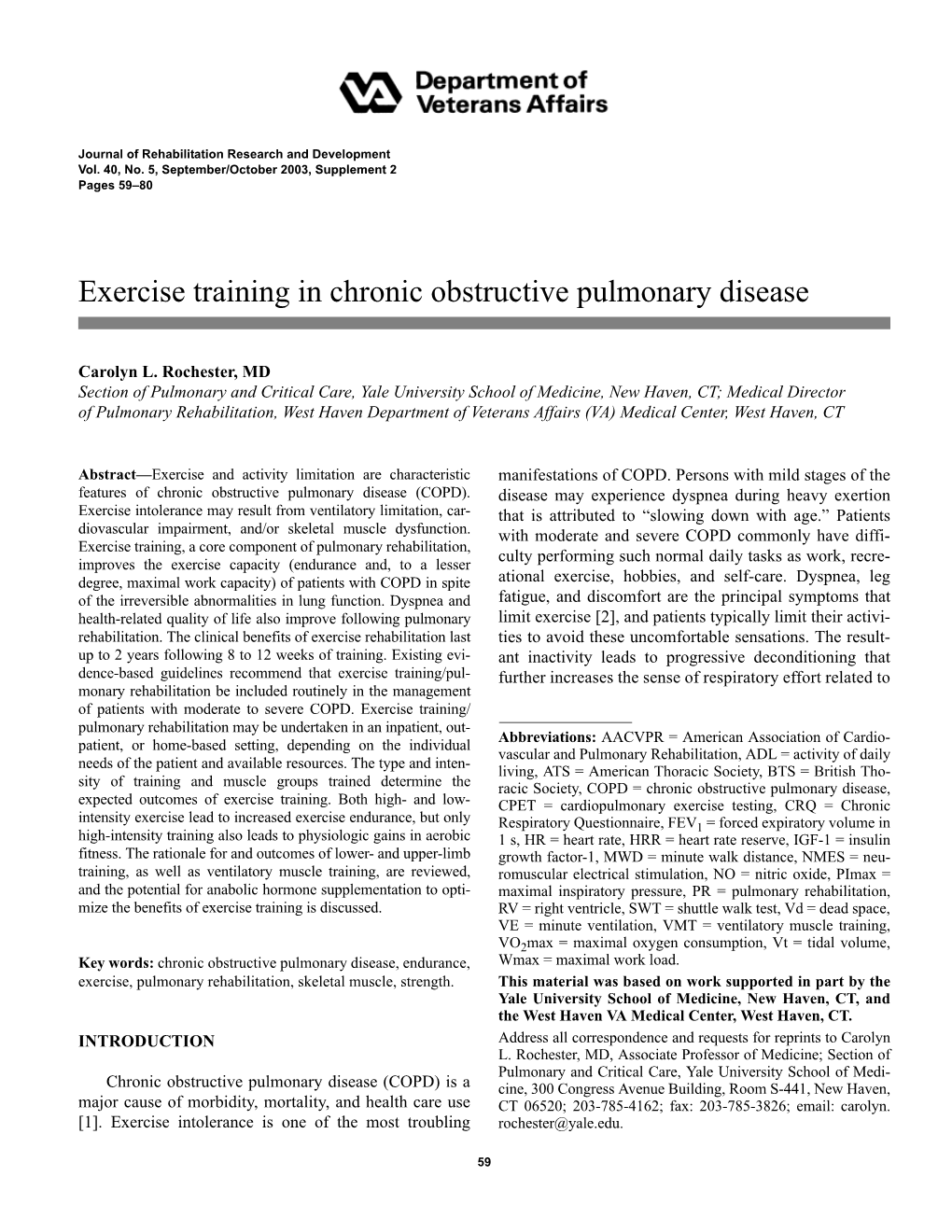 Exercise Training in Chronic Obstructive Pulmonary Disease