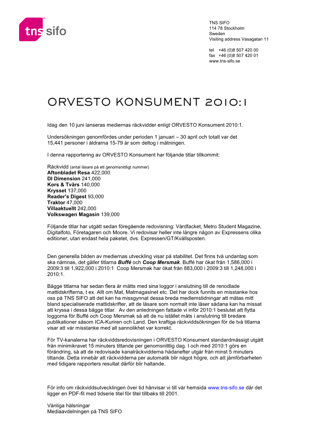 Rapport ORVESTO Konsument 2010:1