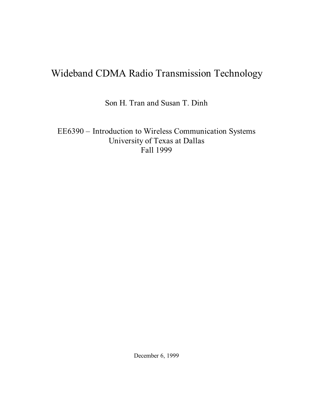 Wideband CDMA Radio Transmission Technology