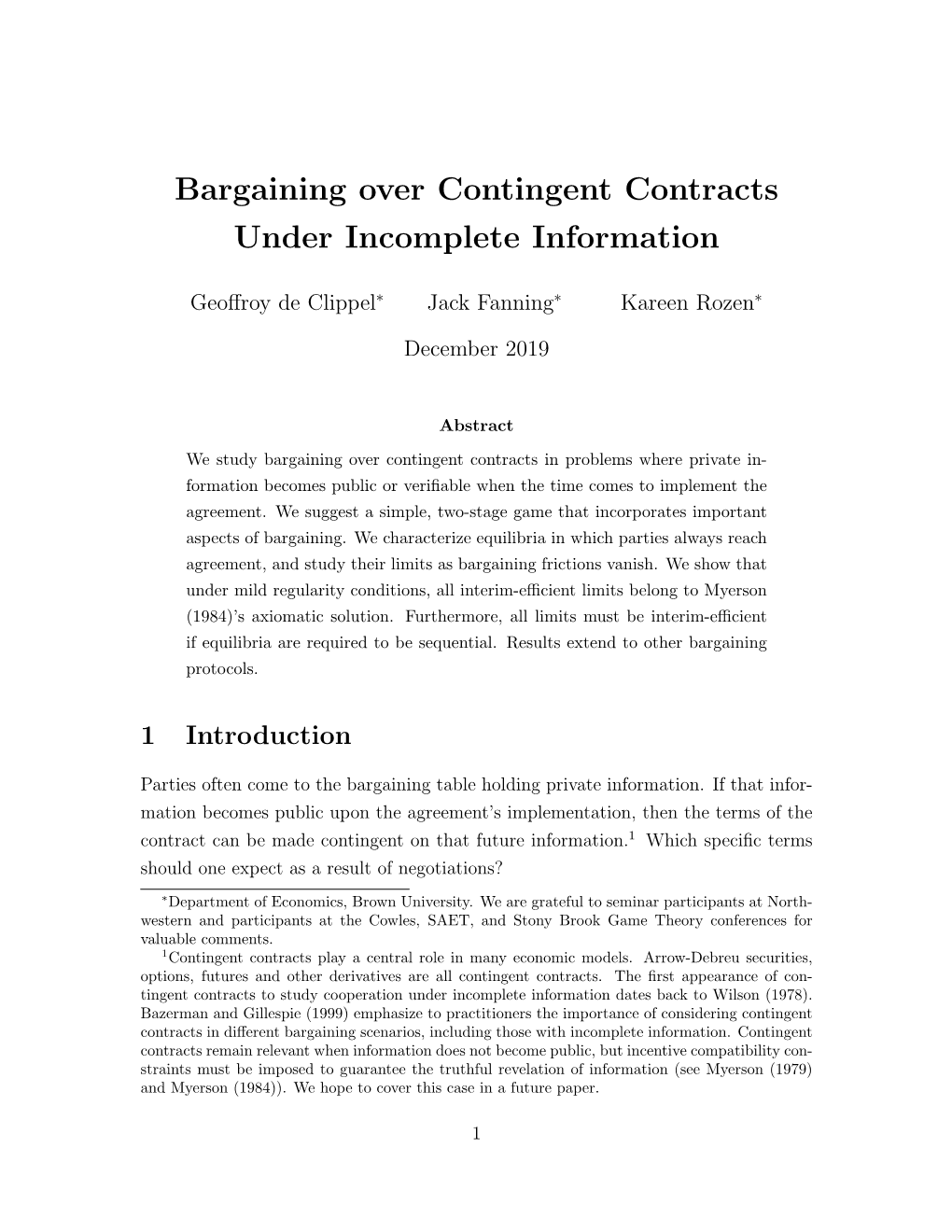 Bargaining Over Contingent Contracts Under Incomplete Information