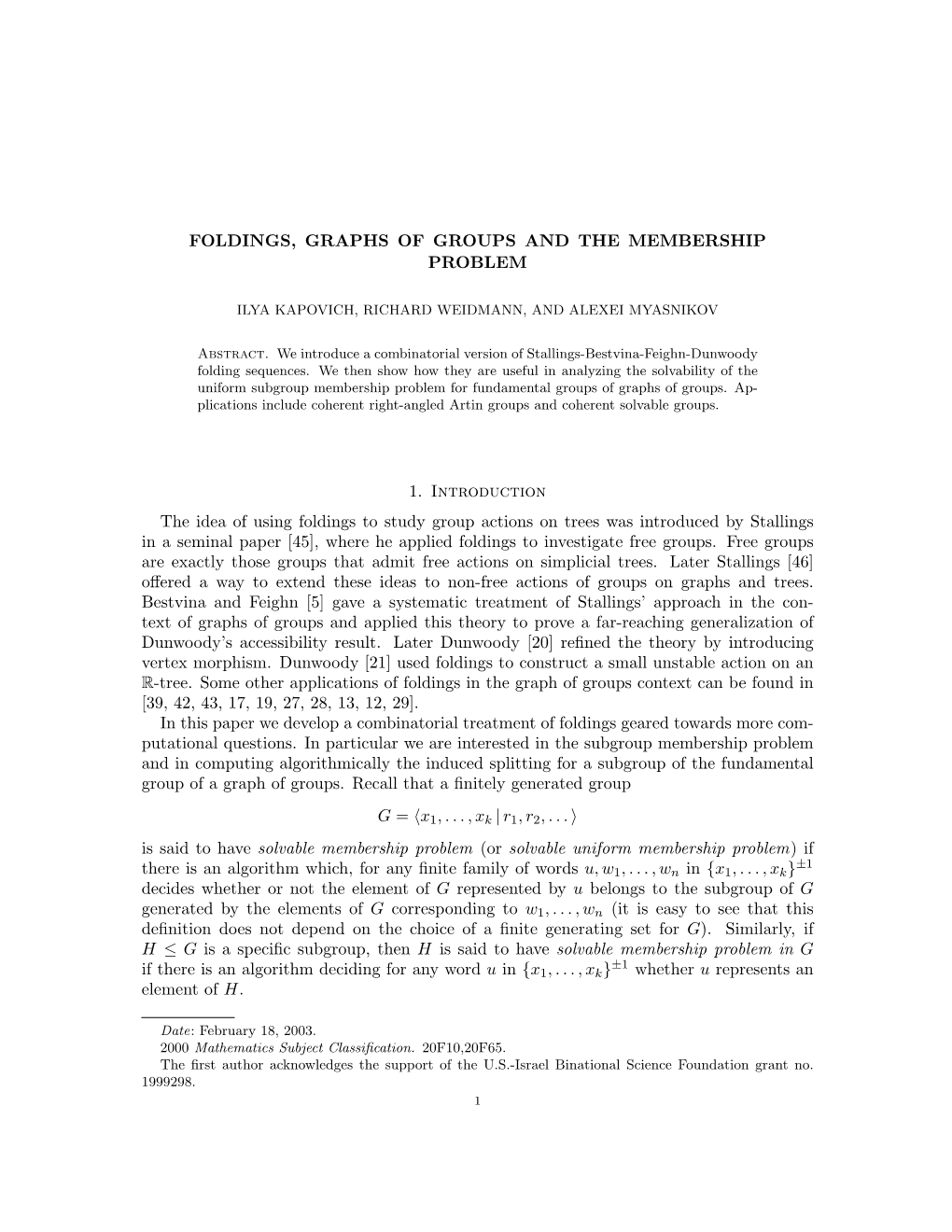 Foldings, Graphs of Groups and the Membership Problem