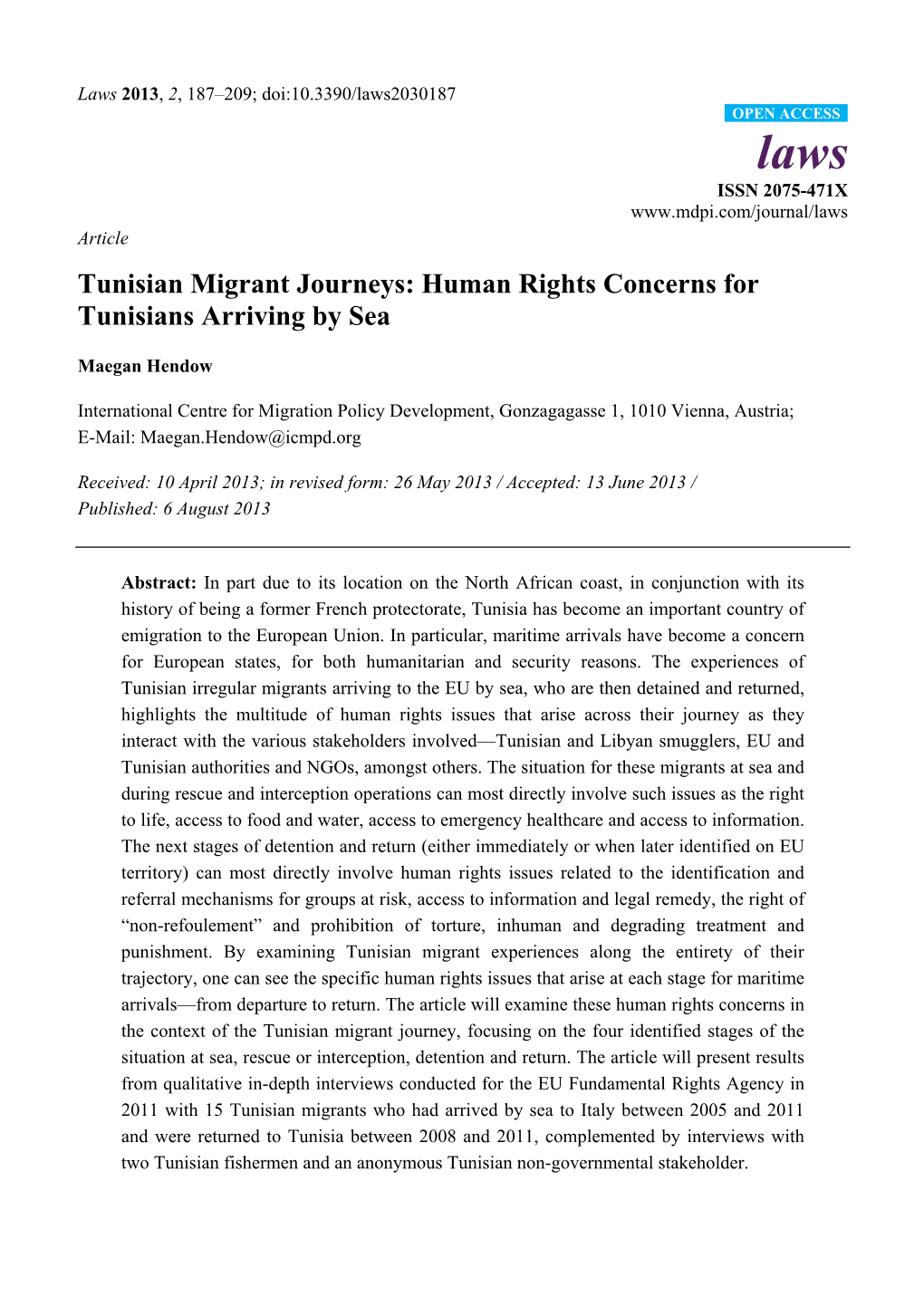 Tunisian Migrant Journeys: Human Rights Concerns for Tunisians Arriving by Sea