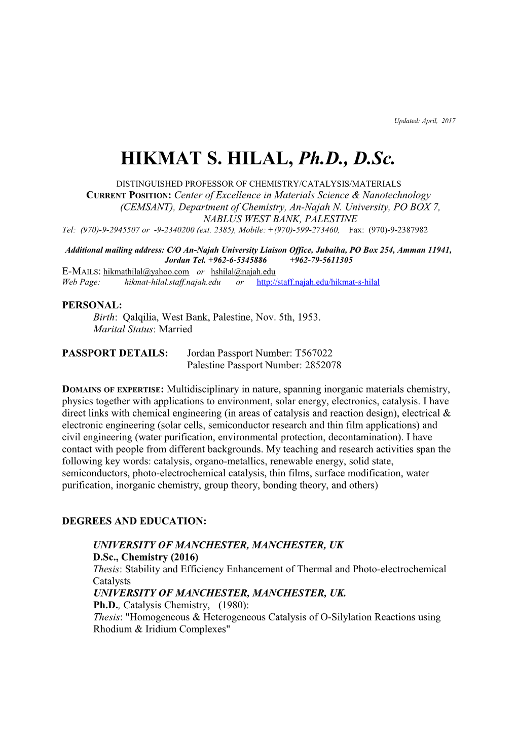 HIKMAT S. HILAL, Ph.D., D.Sc