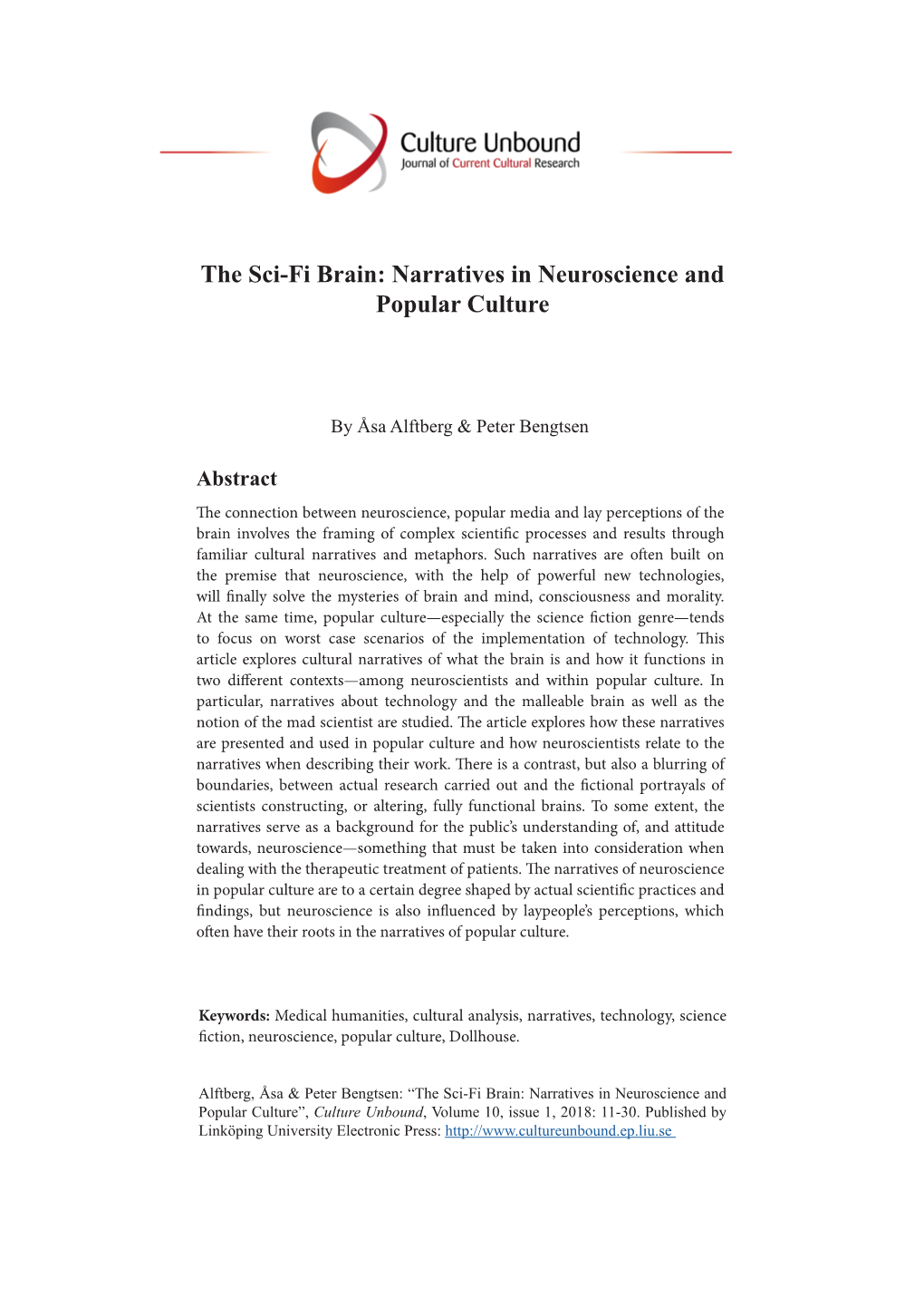 The Sci-Fi Brain: Narratives in Neuroscience and Popular Culture