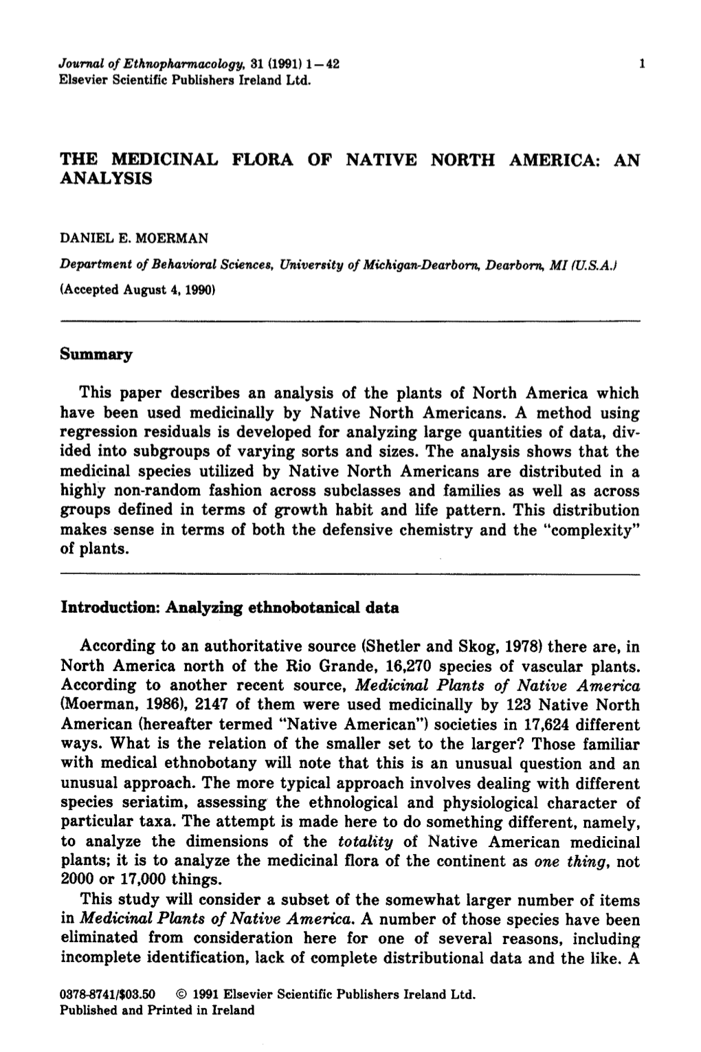 The Medicinal Analysis Flora of Native North America An